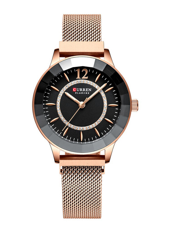 

Curren Analog Watch for Women with Stainless Steel Band, Water Resistant, 9066, Rose Gold-Black