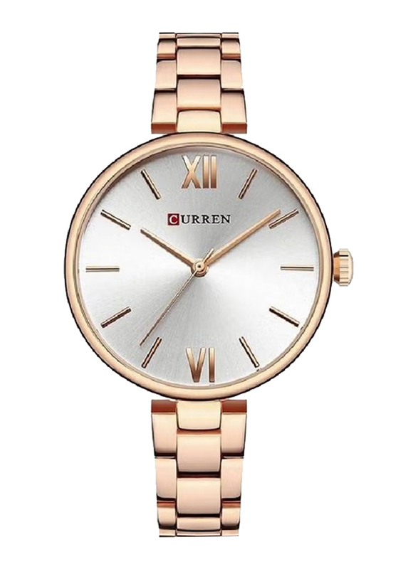 

Curren New Quartz Movement Analog Wrist Watch for Women with Stainless Steel Band, Water Resistant, 9017, Rose Gold-White