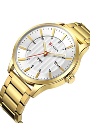 Curren Quartz Analog Watch for Men with Stainless Steel Band, Water Resistant, 8316, Gold-White