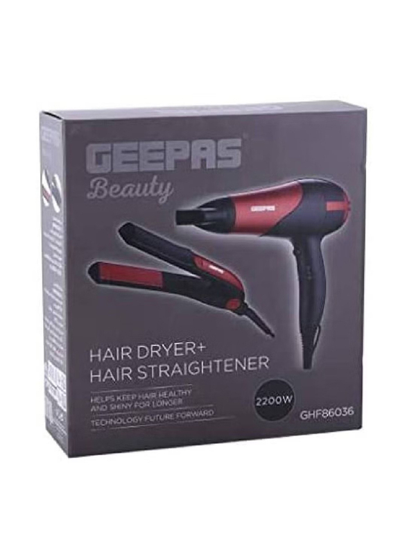 Geepas Hair Dryer & Straightener Combo, Red