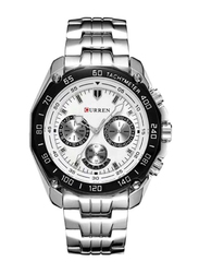 Curren Analog Watch for Men with Stainless Steel Band, Water Resistant & Chronograph, 8077, Silver-White
