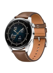 2-Piece Replacement Soft Silicone And Leather Strap for Huawei Watch GT3, Black/Brown