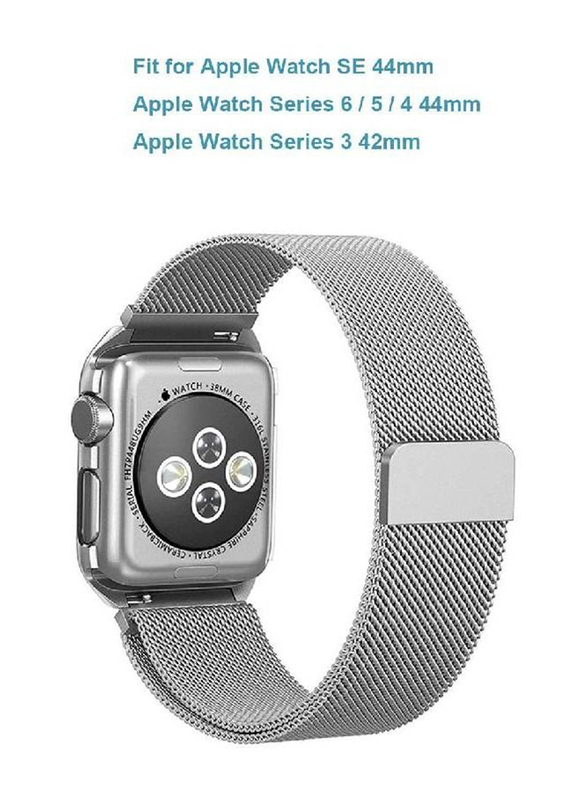 Replacement Milanese Loop Strap for Apple Watch 45/44/42mm, Silver