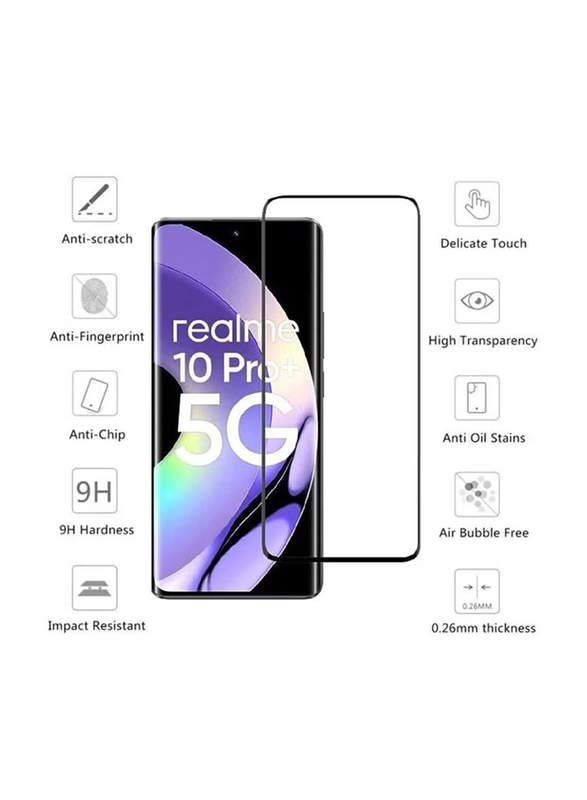 HYX Realme 10 Pro+ 5G 9H Hardness Full Glue HD Clarity Bubble Free Anti Finger Print Tempered Glass Screen Protector, Clear/Black