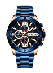 Curren Quartz Analog Watch for Men with Stainless Steel Band, Water Resistant and Chronograph, 8336, Blue-Gold