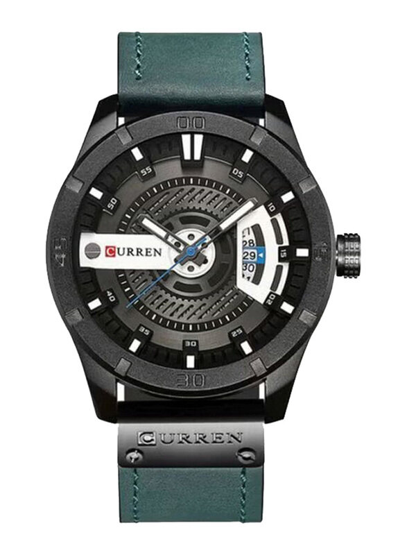 

Curren Analog Watch for Men with Leather Band, Water Resistant, 8301R, Green-Black