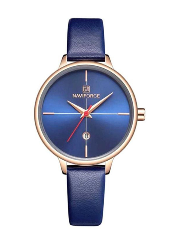 Naviforce Analog Watch for Women with Leather Band, NF5006, Blue