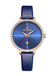 Naviforce Analog Watch for Women with Leather Band, NF5006, Blue