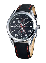 Curren Analog Watch for Men with Leather Band, 8156, Black