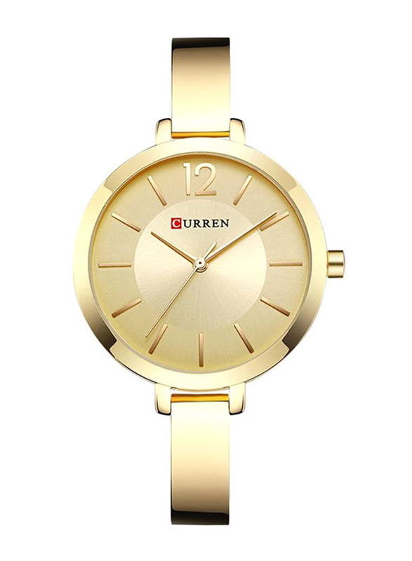 Curren Analog Watch for Women with Stainless Steel Band, Water Resistant, WT-CU-9012-GO#D1, Gold