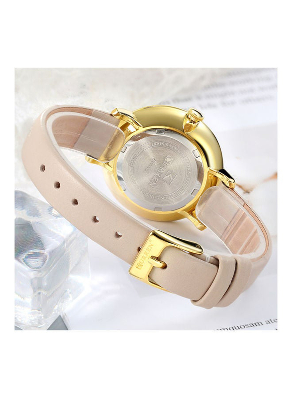 Curren Analog Unisex Watch with PU Leather Band, Water Resistant, J4341BE-2-KM, Beige-White