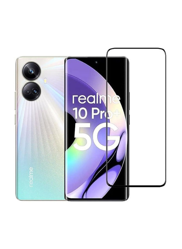 Realme 10 Pro+ 5G 9H Hardness Full Glue HD Clarity Bubble Free Tempered Glass Mobile Phone Screen Protector, Clear/Black