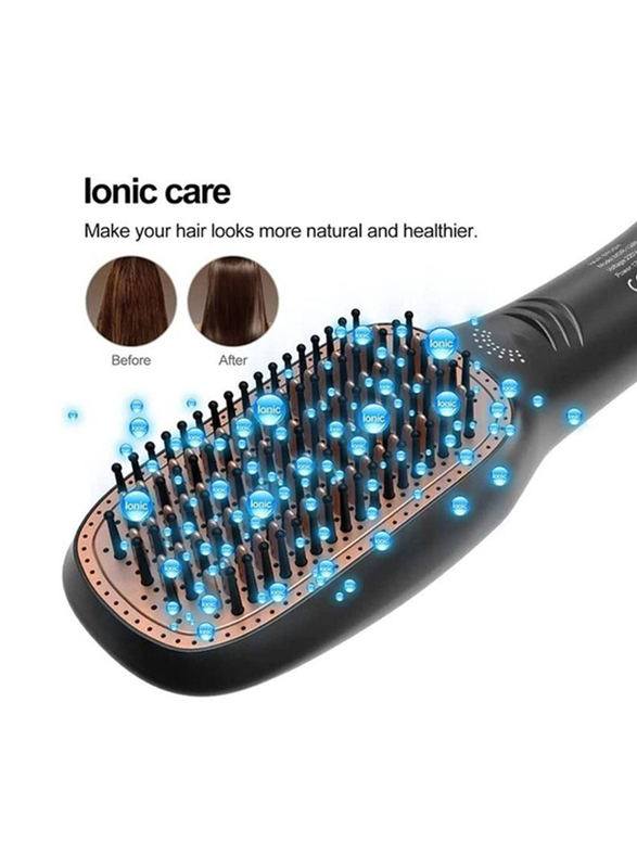 2-in-1 Professional Hair Dryer Brush Negative Ion Blow Dryer Straightening Brush Hot Air Styling Comb, Black
