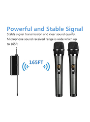 UHF Dual Portable Handheld Dynamic Mic with Rechargeable Receiver/Speaker/Amplifier/Family Party/Singing/Meeting, Black