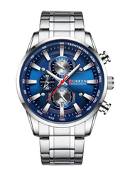 Curren Analog Watch for Men with Alloy Band, Water Resistant and Chronograph, J4516S-BL-KM, Silver-Blue