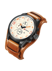 Curren Analog Unisex Watch with Leather Band, Chronograph, J3617CA2-KM, Brown-White