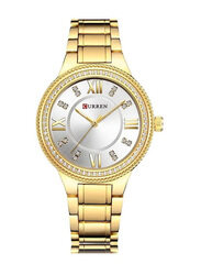 Curren Analog Watch for Women with Stainless Steel Band, Water Resistant, 9004, Gold-White