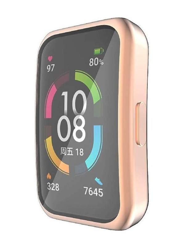 2-Piece TPU Full Coverage Scratch Proof Bumper Soft Smartwatch Case Cover for Huawei Band 6/Honor Band 6, Black/Rose Gold