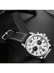 Curren Analog Watch for Men with Leather Band, Water Resistant and Chronograph, J4370-5-KM, Black-White