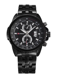 Curren Analog Watch for Men with Stainless Steel Band, Water Resistant and Chronograph, 8082, Black