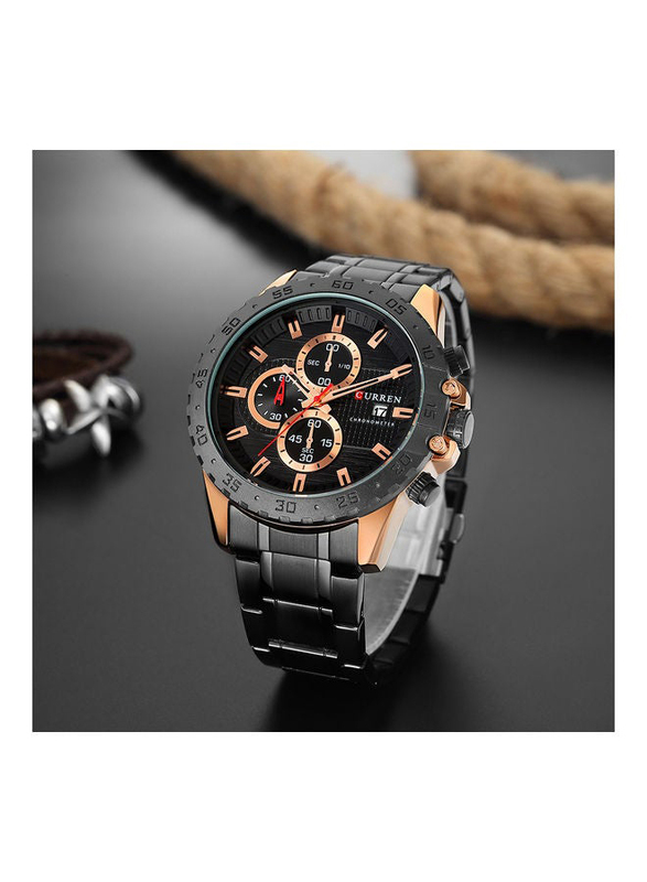 Curren Analog Watch for Men with Stainless Steel Band, Water Resistant and Chronograph, J3946G-B-KM, Black