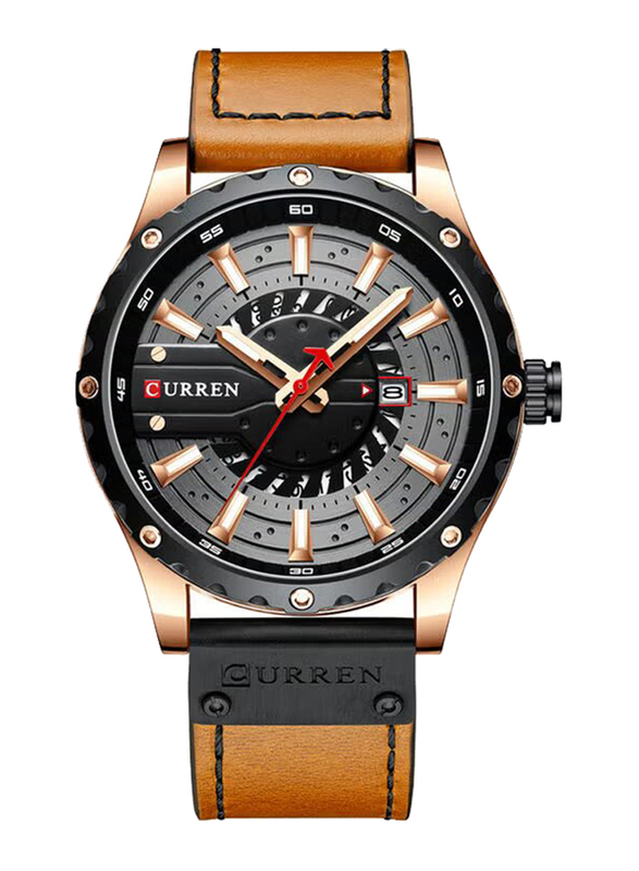 Curren Analog Watch for Men with Leather Band, Water Resistant, J-4746BR, Brown-Black