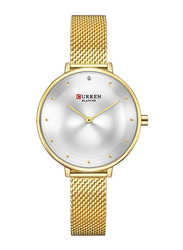 Curren Analog Watch for Girls with Metal Band, Water Resistant, C9029L-3, Gold-Silver