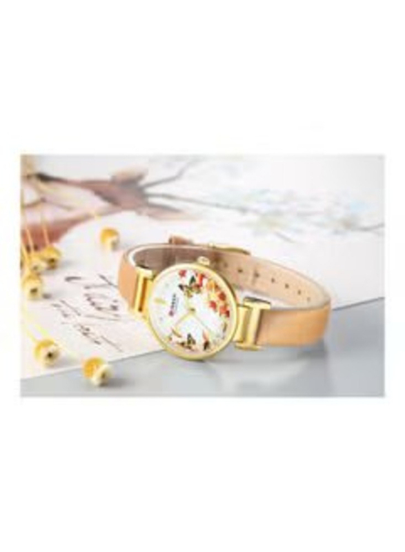 Curren Analog Watch for Women with Leather Band, Water Resistant, C9053L-3, White-Beige