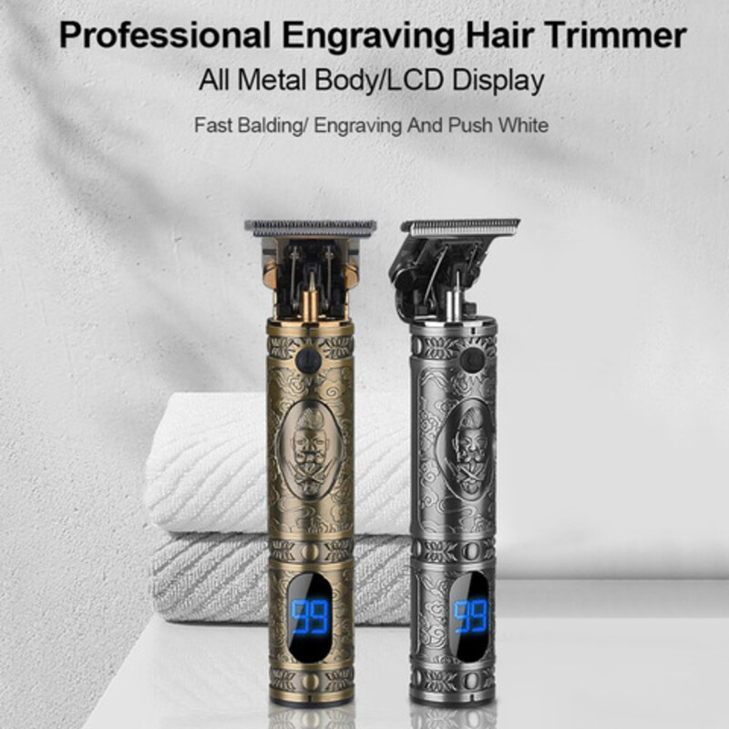Electric Clippers LCD Digital Display Home Hair Trimmer Retro Oil Head Hair Razor with USB Rechargeable, Silver