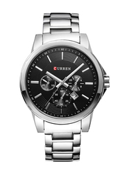 Curren Analog Watch for Men with Alloy Band, Water Resistant and Chronograph, 8129, Silver-Black