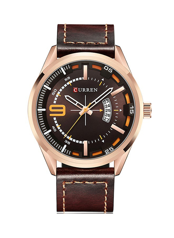 Curren Analog Watch for Men with Leather Band, Water Resistant, 8295, Brown