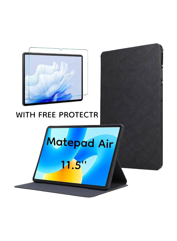 Huawei MatePad Air 11.5-Inch PU Leather Slim Folding Multi-Viewing Angles Stand Protective Flip Tablet Case Cover with Screen Protector, Black/Clear