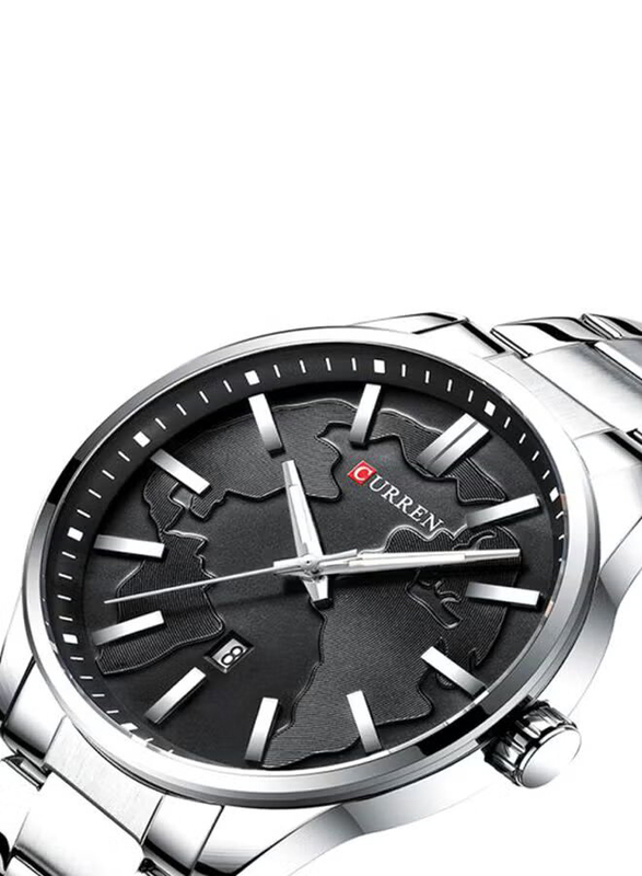 Curren Analog Watch for Men with Stainless Steel Band, J4139S-B-KM, Silver-Black