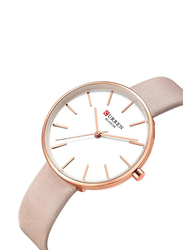 Curren Analog Watch for Girls with Leather Band, Water Resistant, C9042L-3, Pink-White