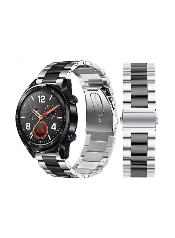 Stainless Steel Smartwatch Strap Band for Huawei Smart Watch Gt2/Gt/Honor Magic 2, Silver/Black