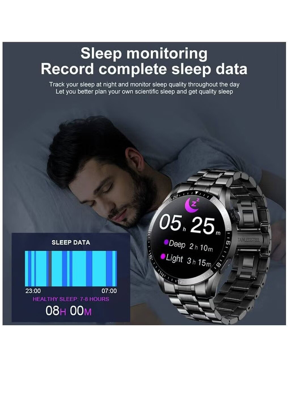 Stainless Steel Fitness Smartwatch with IP67 Waterproof for Android iOS, Black
