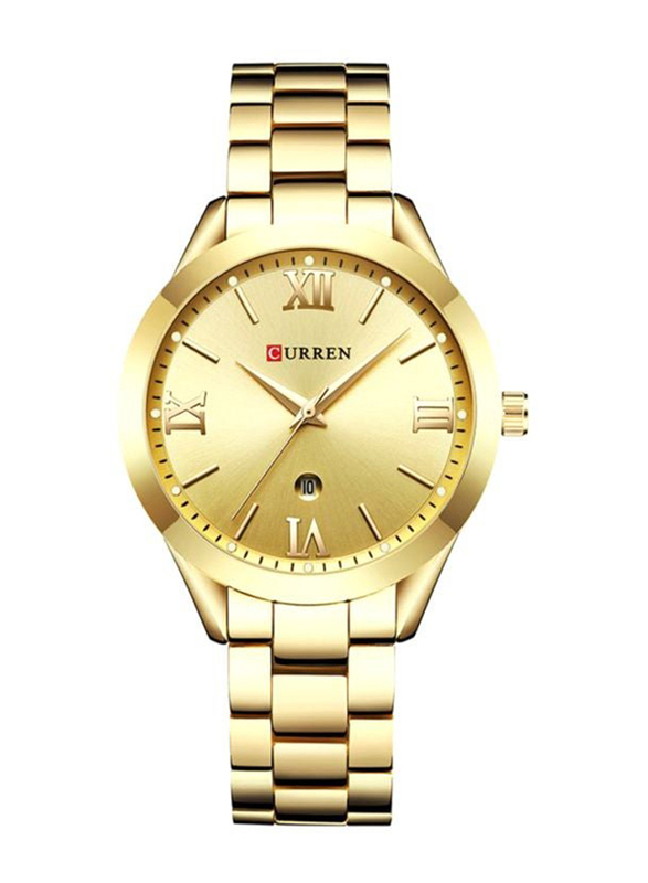 Curren Analog Watch for Girls with Stainless Steel Band, Water Resistant, 9007, Gold