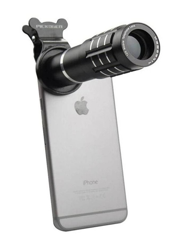 Android and iPhone Aluminium Cellphone Mobile Phone Lens 12X Zoom Telescope Camera Lens, Black