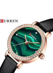 Curren Analog Watch for Women with Leather Band, Water Resistant, 9083, Black-Green