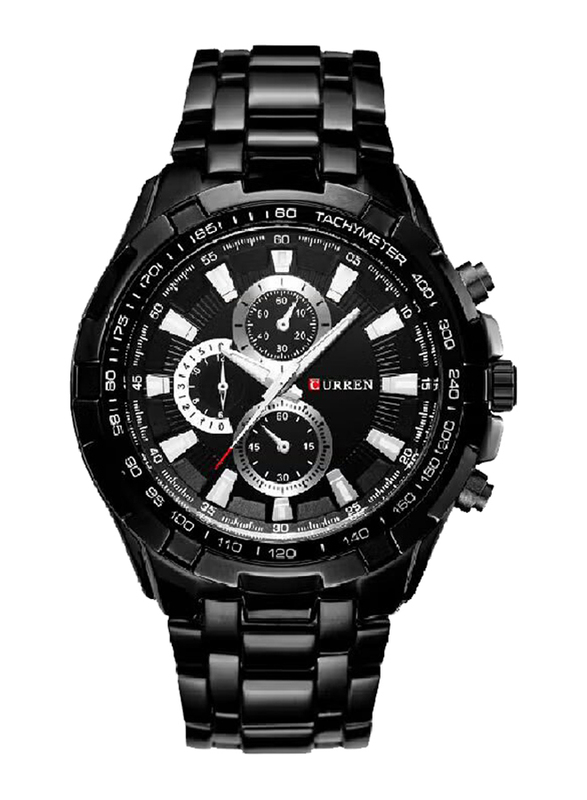 Curren Analog Watch for Men with Stainless Steel Band, Water Resistant and Chronograph, 6985745, Black-Black