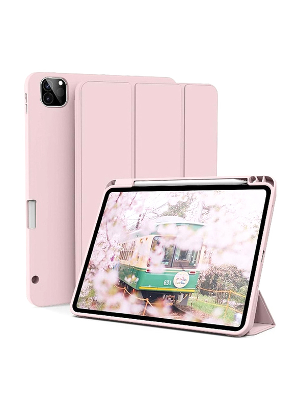 Gennext Apple iPad Pro 12.9-inch 6th/5th Gen 2022/2021 Protective Trifold Stand Auto Sleep/Wake Flexible Back Case Cover, Pink