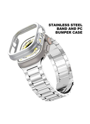 Replacement Stainless Steel Band with Rugged PC Smartwatch Case Cover for Apple Watch Ultra 49mm, Silver