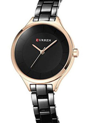 Curren Analog Watch for Women with Stainless Steel Band, Water Resistant, 9015, Black