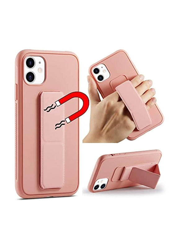 Apple iPhone 11 Mobile Phone Back Case Cover with Hand Grip Foldable Magnetic Kickstand, Pink