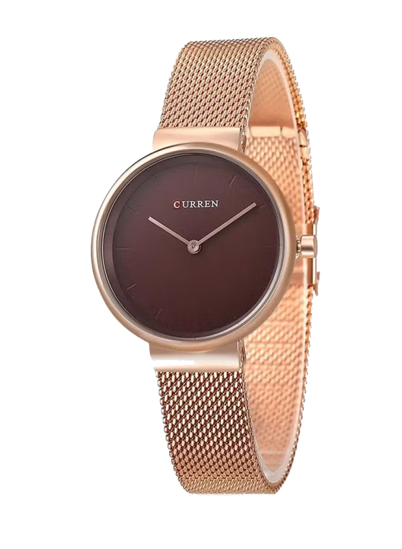 Curren Analog Watch for Women with Stainless Steel Band, 2358890, Rose Gold-Brown
