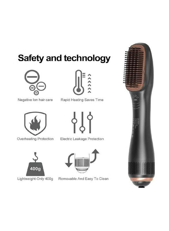 Xiuwoo 3-In-1 Professional Negative Ion Hot Air Blow Dryer Straightening Hair Styling Brush, Black/Beige