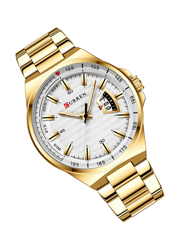 Curren Analog Watch for Men with Stainless Steel Band, Water Resistant, 8375, Gold-White