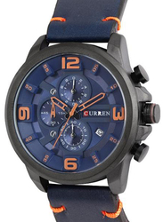 Curren Analog Watch for Men with Leather Band, Water Resistant & Chronograph, 8288, Blue