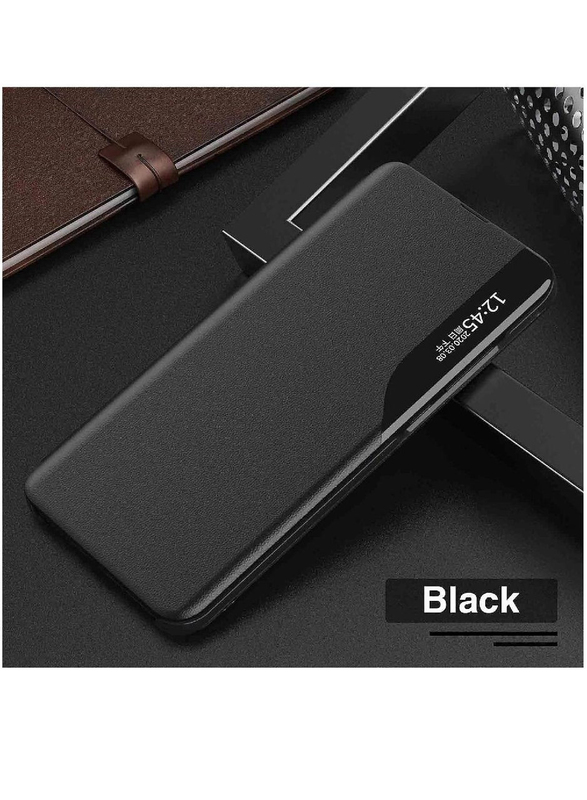 Olliwon Xiaomi Redmi K50 Ultra Protective Windows Smart View Kickstand Mobile Phone Flip Case Cover, Black