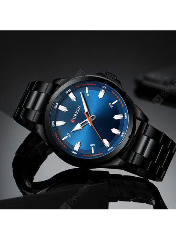 Curren Analog Watch for Men with Stainless Steel Band, Water Resistant, 8320, Black-Blue